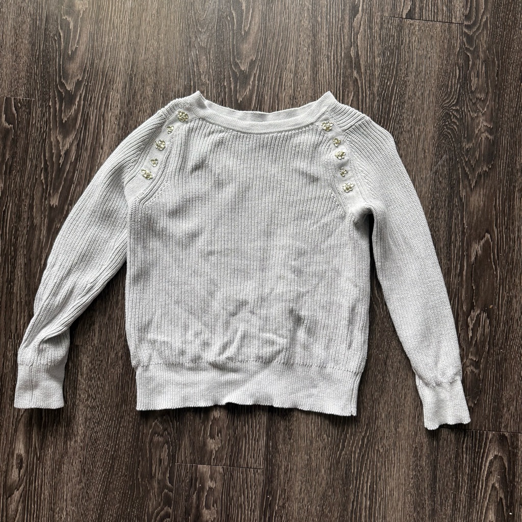Banana Republic Light Gray Crewneck Sweater With Beaded Shoulders